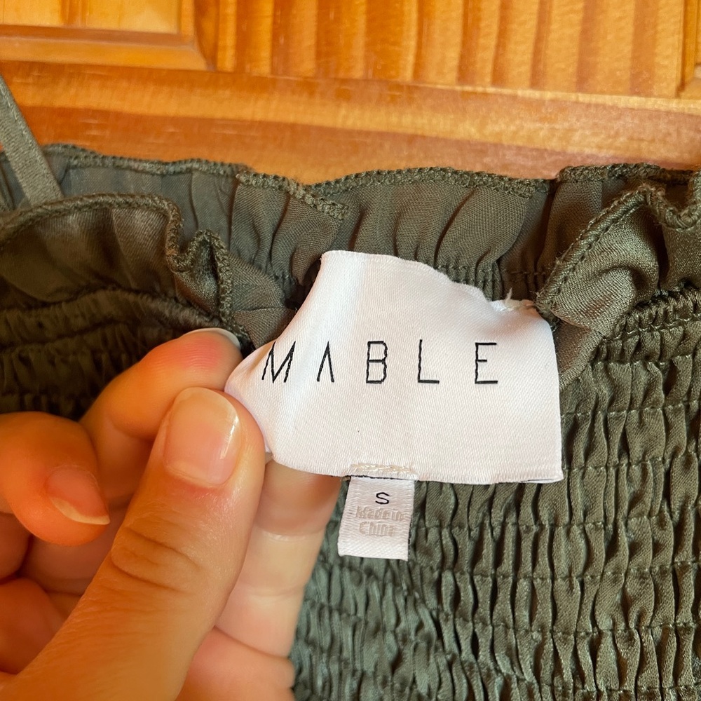PinkBlush Mable Olive Green Smocked Ruffle Fitted Midi Dress - Picture 5 of 7